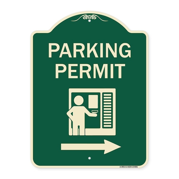 Parking Permit With Right ArrowHeavy-Gauge Aluminum Architectural Sign, 24" x 18", G-1824-23401